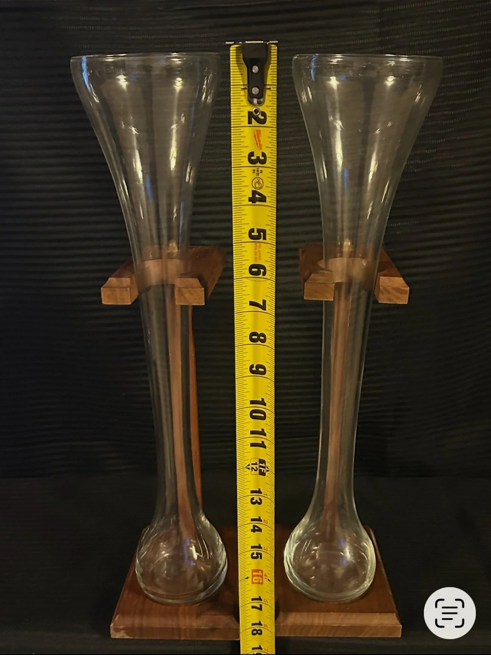 Vintage Pair Half-Yard Ale Beer Glasses w/ Wooden Stands